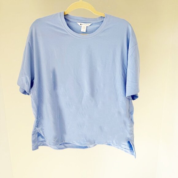 Athleta Effortless‎ Tee Women's Size Lrg Swallowtail Blue Boxy Fit Short Sleeve - Picture 3 of 6